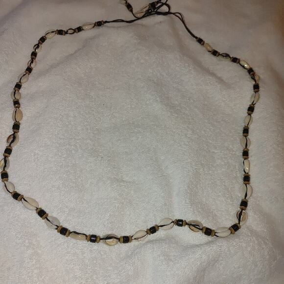 Vintage Seashell & Bead Black Cord Belt with Tie Closure EUC - Picture 3 of 10